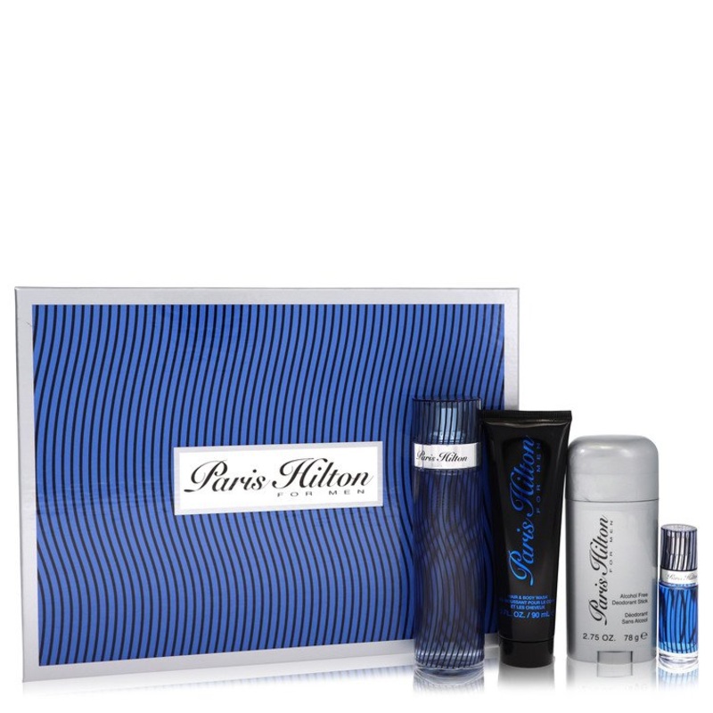Paris Hilton 4 Pc Set EDT Spray 3.4, Deo 2.75, S/G 3.0, Spray 0.25 Oz Cologne by Paris Hilton for Men