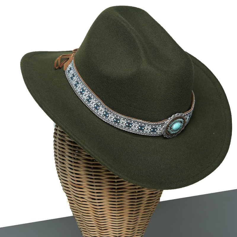Chokore Ethnic Tibetan Cowboy Hat (Forest Green)