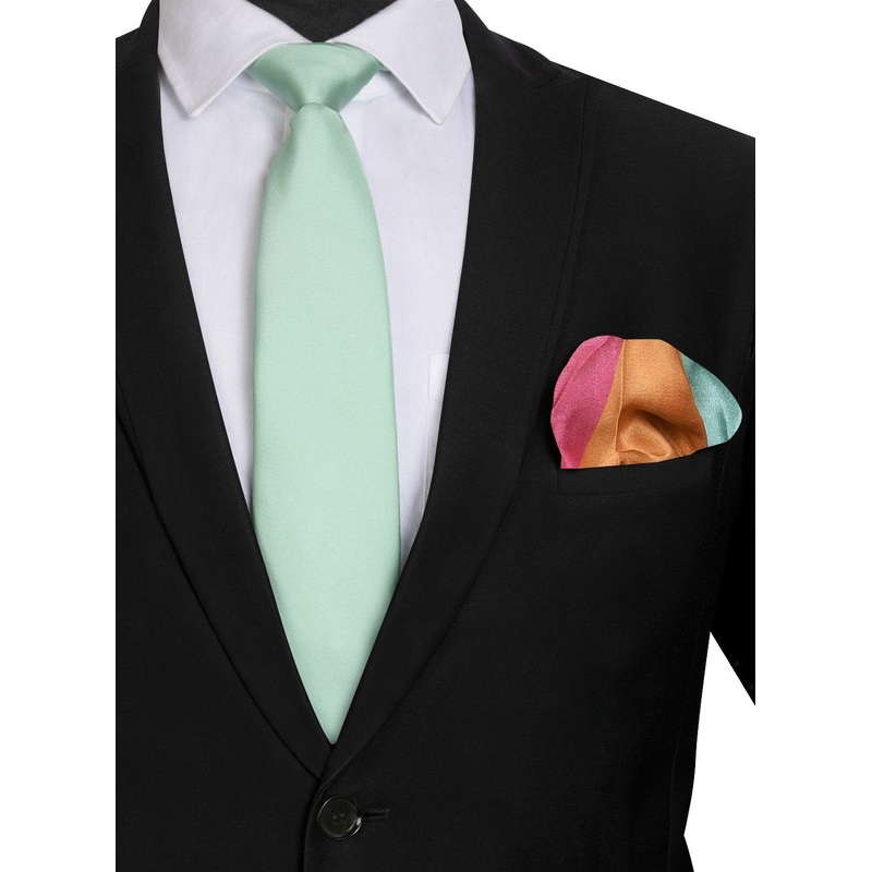 Chokore Sea Green color Silk Tie & Double-sided Multicolor Silk Pocket Circle set