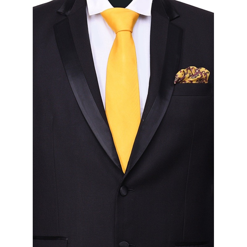 Chokore Yellow color silk tie & Tangerine & Burgundy Pocket Square set