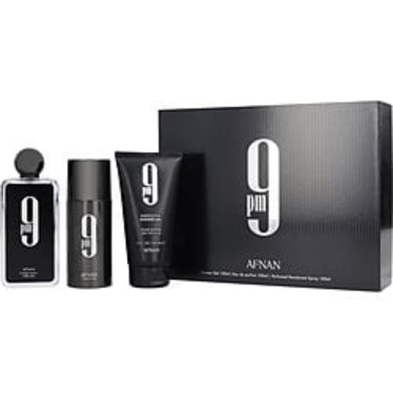 Afnan 9 Pm 3 Pc Set  Eau De Parfum Spray 3.4, Sg 5.0, Deo 5.0 Oz By Afnan For Men