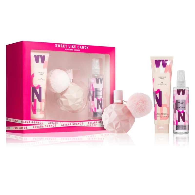 Ariana Grande Sweet Like Candy 3PCS Gift Set – 100ML EDP Spray + 118ML Body Mist + 100ML Body Souffle (Women)