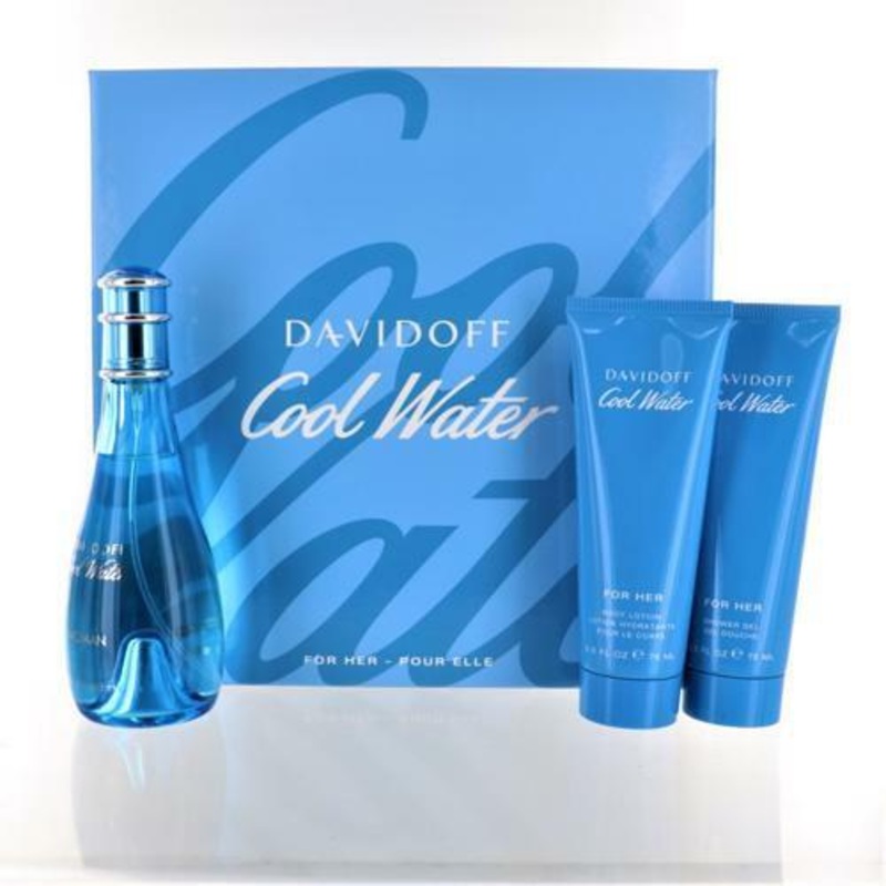 Perfume Davidoff Cool Water 3Pcset 3.4 Oz  EDT Spray / 2.5 Oz Bl / 2.5 Oz Sgel for Women