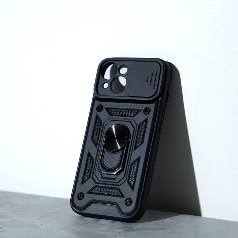 Chokore Sliding Metal Ring Stand Cover with Camera Lens Protector (Black) IPHONE 13