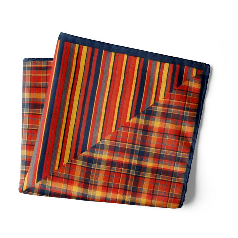 Chokore Pocket square Two-in-One red yellow from the Plaids line 13.513.5