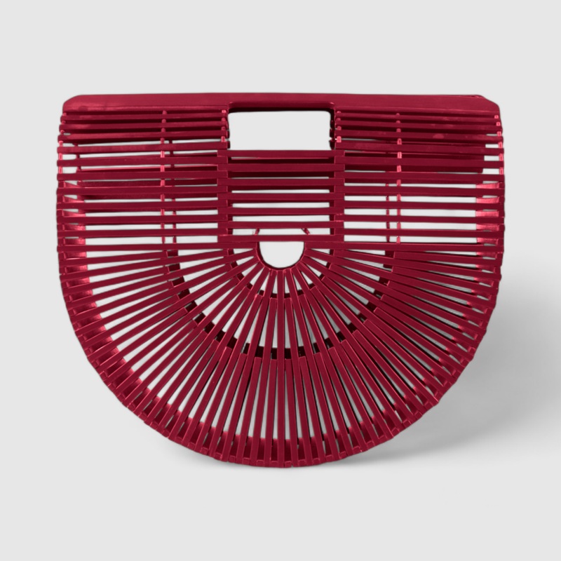 Bamboo Tote – Handcrafted Basket Bag for Women. Burgundy. Two Sizes Small