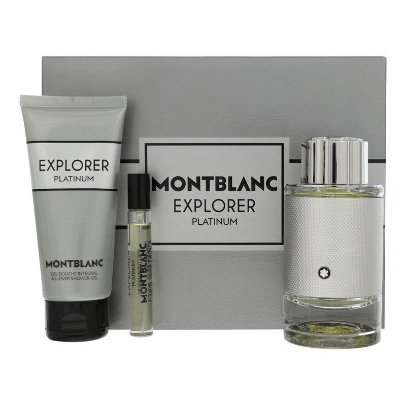 Mont Blanc Explorer Platinum By Mont Blanc Cologne 3 Piece Gift Set – 3.3 Oz Edp Spray, 0.25 Oz Edp Spray, 3.3 Oz All Over Shower Gel For Men – Gift Set