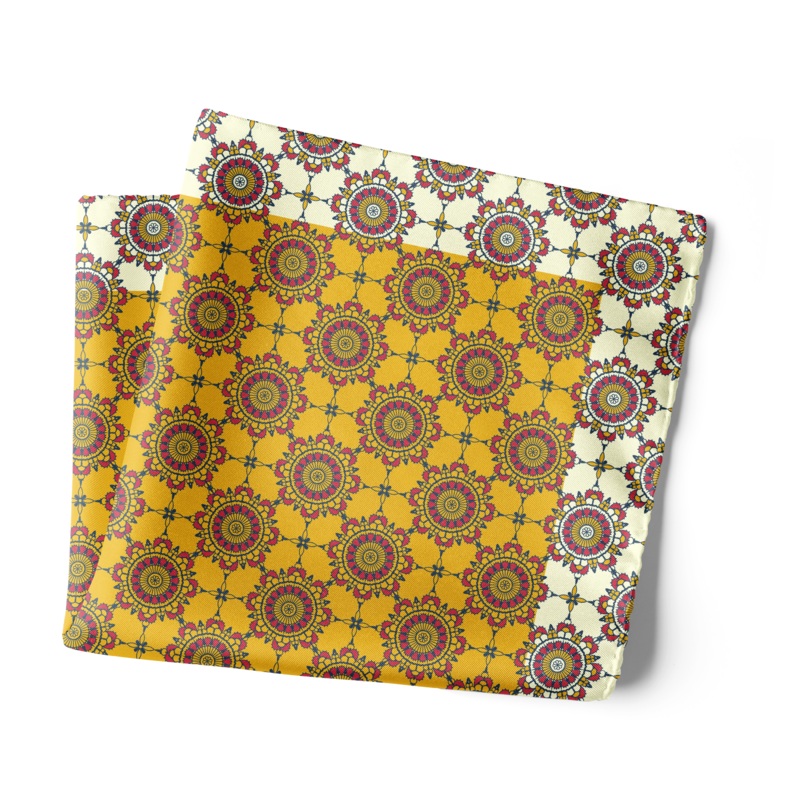 Chokore Yellow & Navy Blue Silk Pocket Square – Indian at Heart Range
