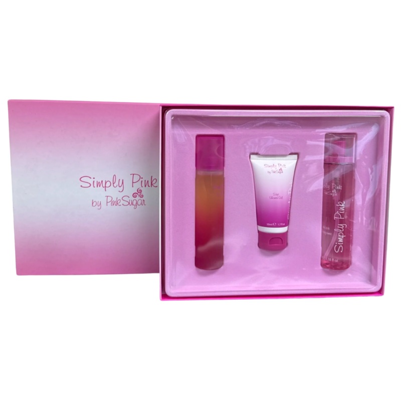 Pink Sugar Simply Pink Gift Set – 50ML EDT Spray + 100ML Hair Perfume + 50ML Soft Shower Gel (Women)