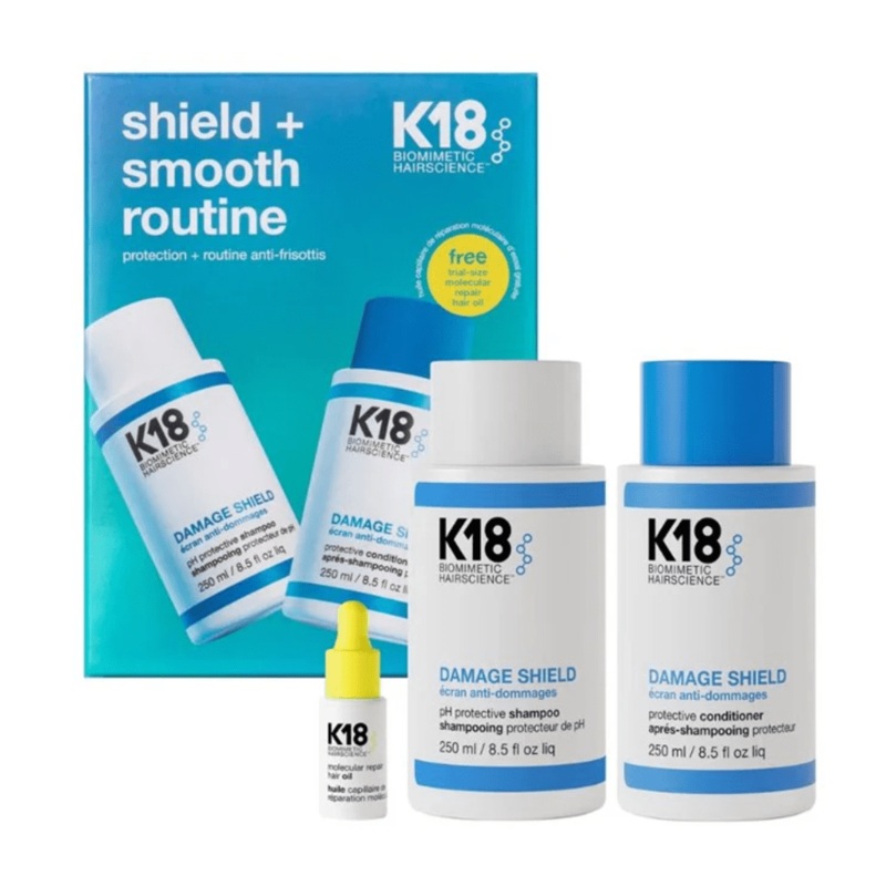 K18 Shield and Smooth Routine Trio Set (Shampoo + Conditioner + Hair Oil)