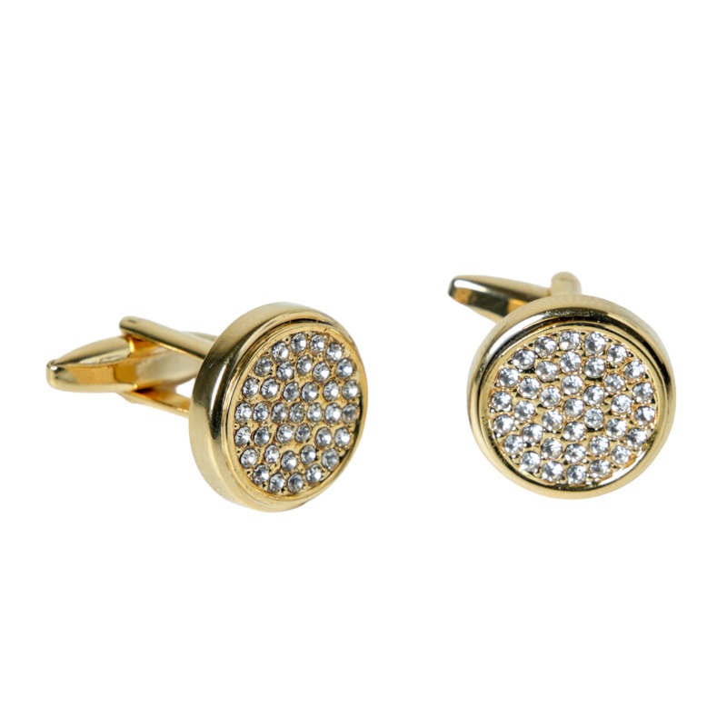 Gold Crystal Studded Round Brass Cufflinks  Festive & Celebration Wear