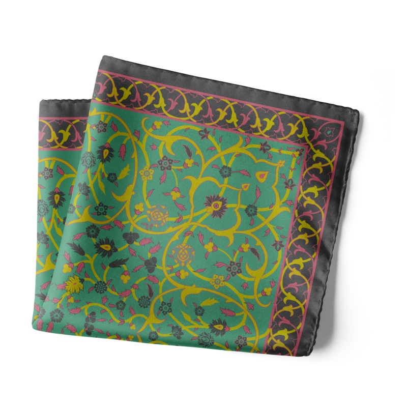 Chokore Sea Green Madhubani Silk Pocket Square – Indian at Heart Range
