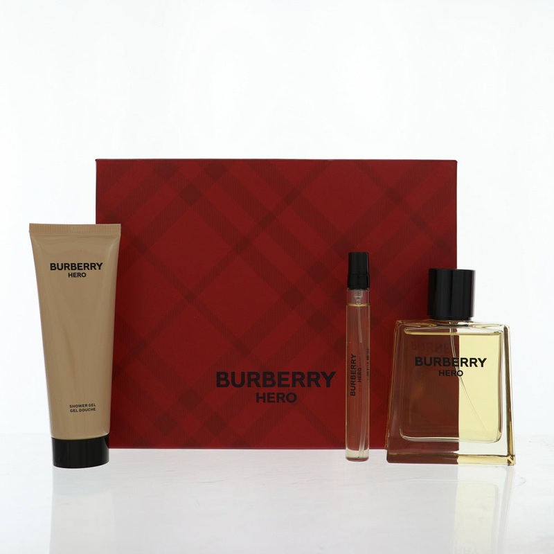 Burberry Hero By Burberry Cologne 3 Piece Gift Set – 3.3 Oz Edt Spray, 0.33 Oz Edt Spray, 2.5 Oz Shower Gel For Men – Gift Set