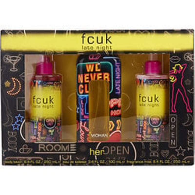 Fcuk Late Night 3 Pc Set EDT Spray 3.4, Bl 8.4, Bm 8.4 Oz Perfume by French Connection for Women