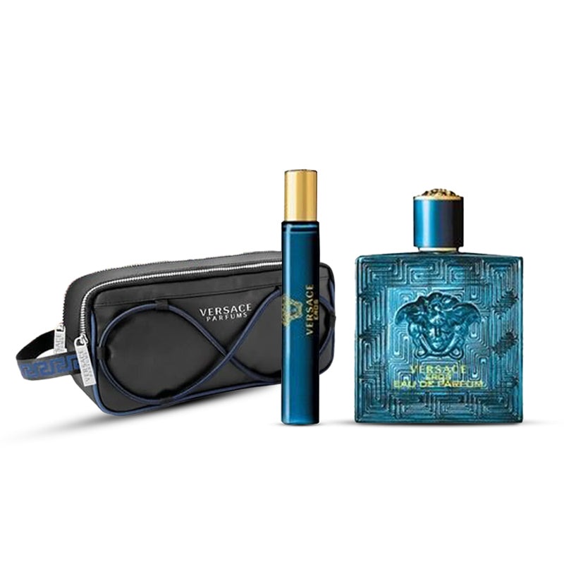 Eros 100ml Gift Set 3.4 oz EDP + 0.33 oz Spray + TROUSSE
