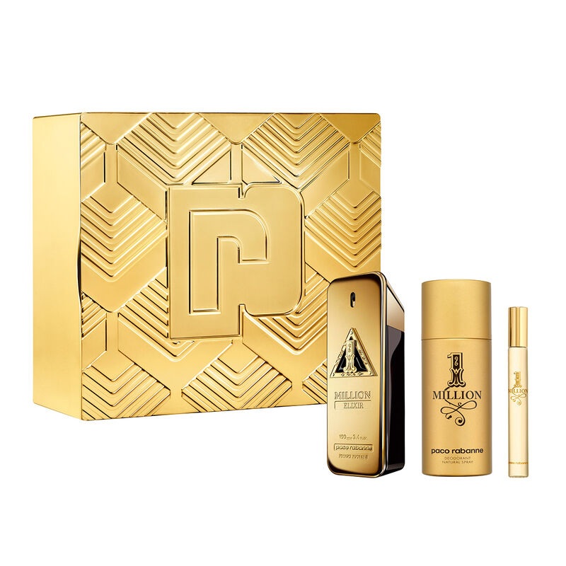 Paco Rabanne 1 Million Elixir (Parfum Intense) 3PCS Gift Set – 100ML EDP Spray + 150ML Deodorant Spray + 10ML EDP Spray (Men)
