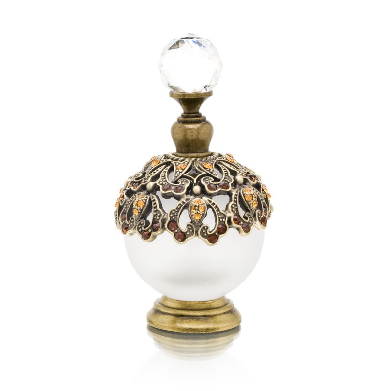 Perfume Bottle (Flourishes with Orange Rhinestones) PB-349