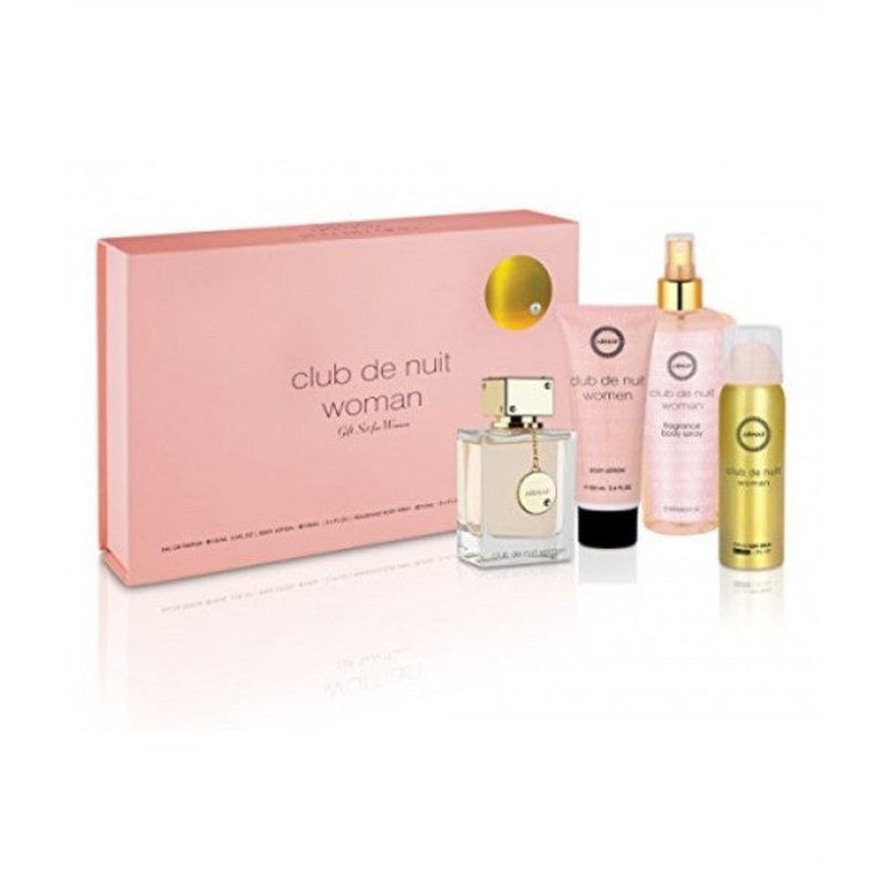 Club de Nuit Gift Set by Armaf 4 Piece Gift Set: 3.6 Oz Eau De Parfum Spray + 1.7 Oz Perfume Body Spray + 8.4 Oz Fragrance Body Spray + 3.4 Oz Body Lotion. For Women