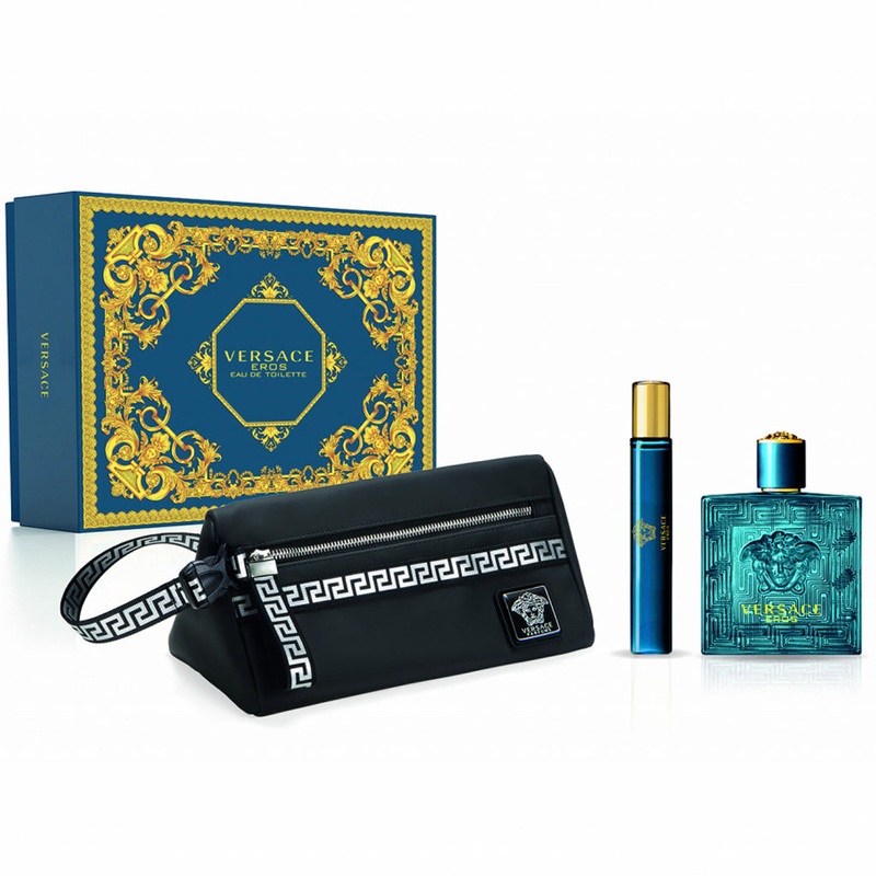Versace Eros Black Trousse Gift Set – 100ML EDT Spray + 10ML Mini Travel Spray (Men)