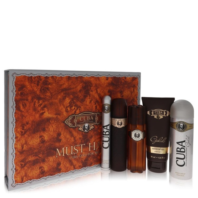 Cuba Gold by Fragluxe Gift Set — 3.3 oz Eau De Toilette Spray + 3.3 oz After Shave Spray + 6.7 oz Body Deodorant Spray + 6.7 oz Shower Gel +  1.17 oz EDT Spray for Men – Premium Designer Fragrance