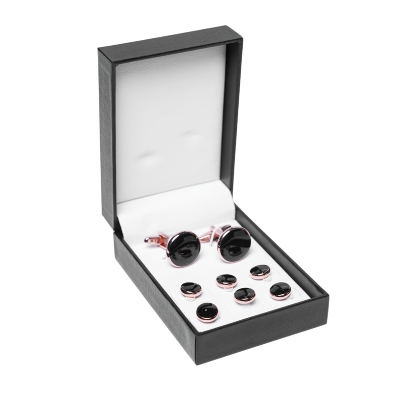 Black & Rose Gold Brass Cufflinks and Studs Set (8 pcs)  Luxurious Tuxedo Wear