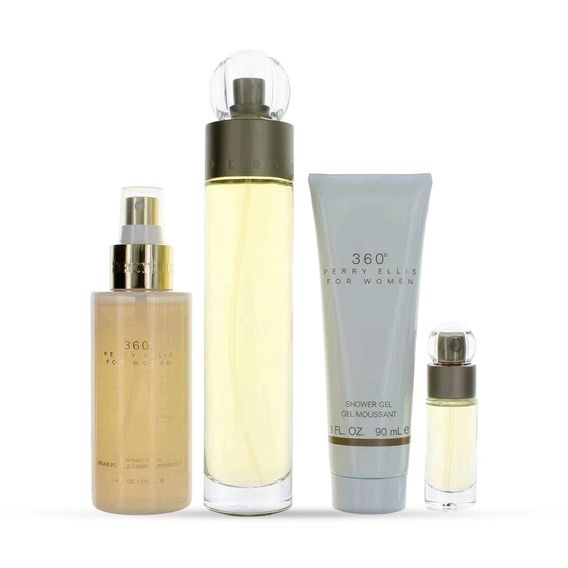 360 Women 4 Piece Gift Set 3.4 oz EDT + 4.0 oz Mist + 3.0 oz Shower Gel + 0.25 oz Mini