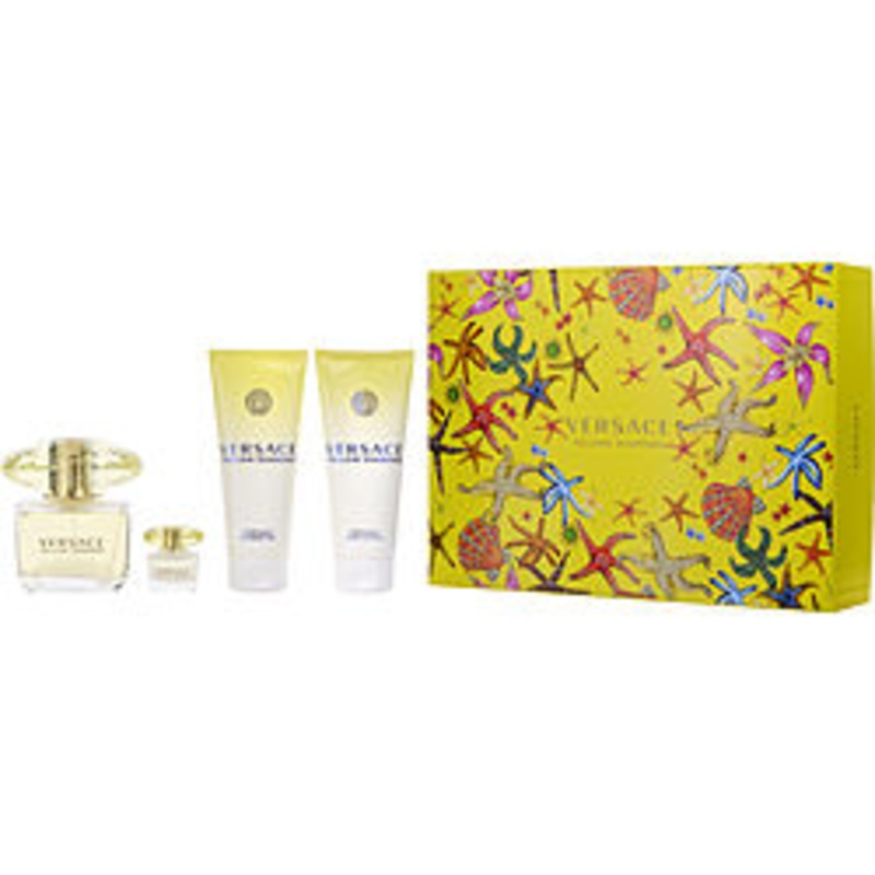 Versace Yellow Diamond 4 Pc Set EDT Spray 3.0, Sg 3.4, Bl 3.4, Bag Perfume by Versace for Women