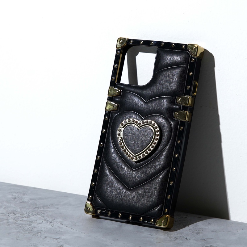 Chokore 3D Heart Leather Cover with Holder (Black) for iPhone IPHONE 14