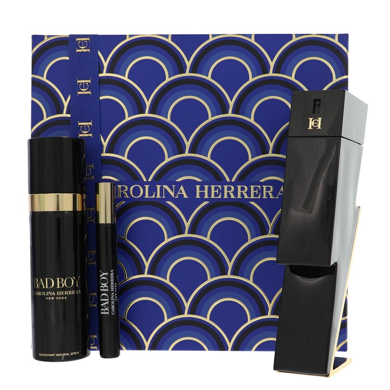 Bad Boy By Carolina Herrera 3 Piece Gift Set – 3.4 Oz Eau De Toilette Spray, 0.34 Oz Eau De Toilette Spray, 3.4 Oz Deodorant Spray For Men In Gift Set