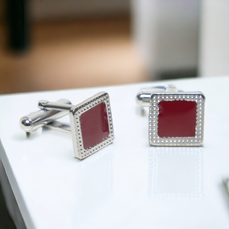 Chokore Textured Square Cufflinks (Burgundy)
