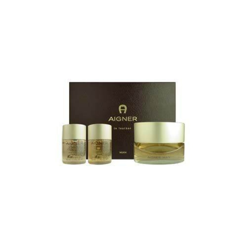 Aigner In Leather by Etienne Aigner for Men 3 Piece Set Includes: 2.5 oz Eau de Toilette Spray + 1.7 oz Hair & Body Wash + 1.7 oz After Shave Gel