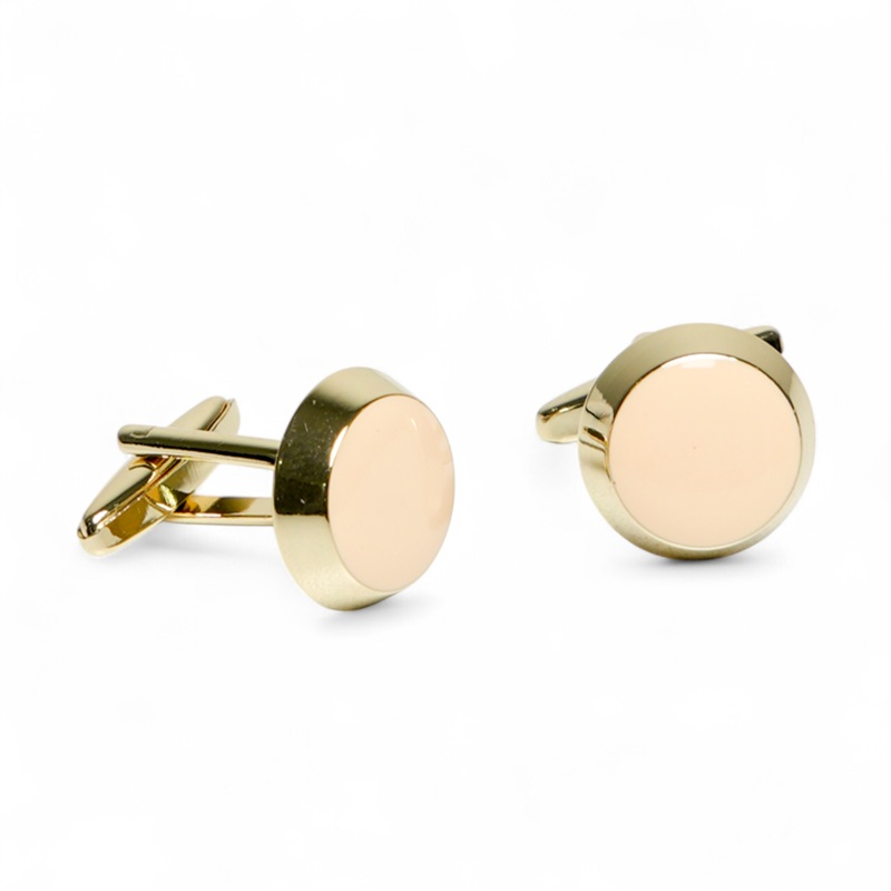 Ivory & Gold Round Brass Cufflinks  Minimalist Formal Wear