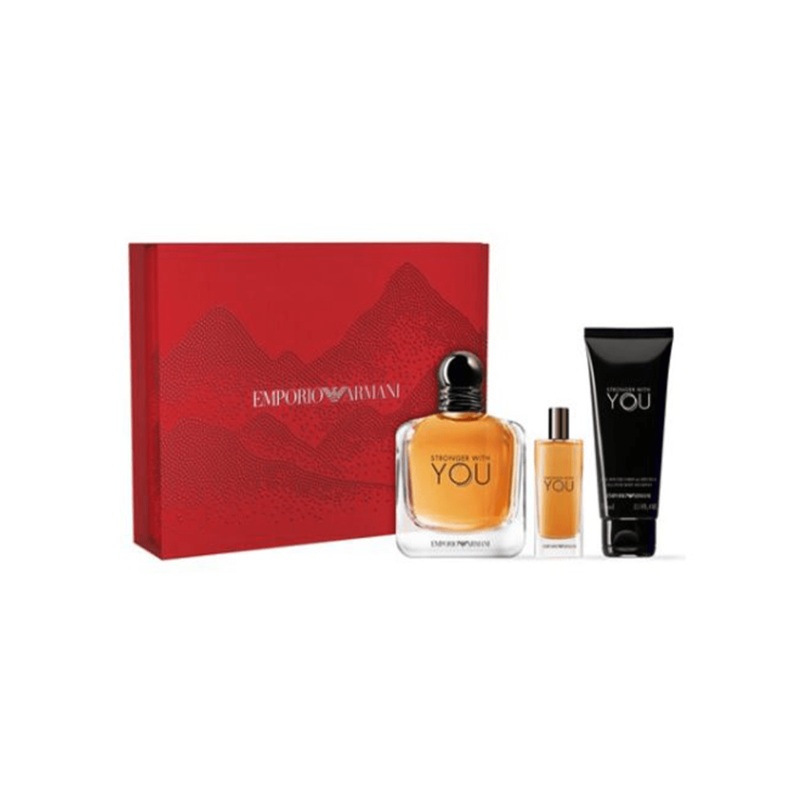 Armani Stronger With You Eau de Toilette Men’s Aftershave Gift Set Spray (100ml) with Shower Gel and 15ml EDT