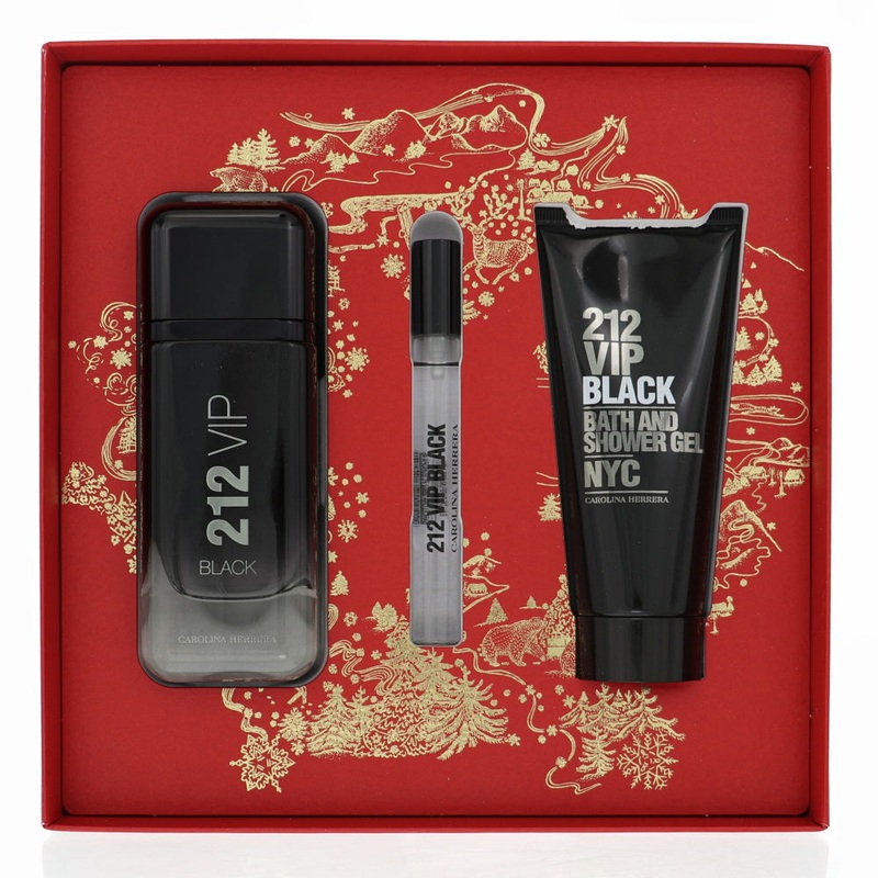 212 Vip Black By Carolina Herrera Cologne 3 Piece Gift Set – 3.4 Oz Edp Spray, 0.34 Oz Edp Spray, 3.4 Oz Bath And Shower Gel For Men – Gift Set