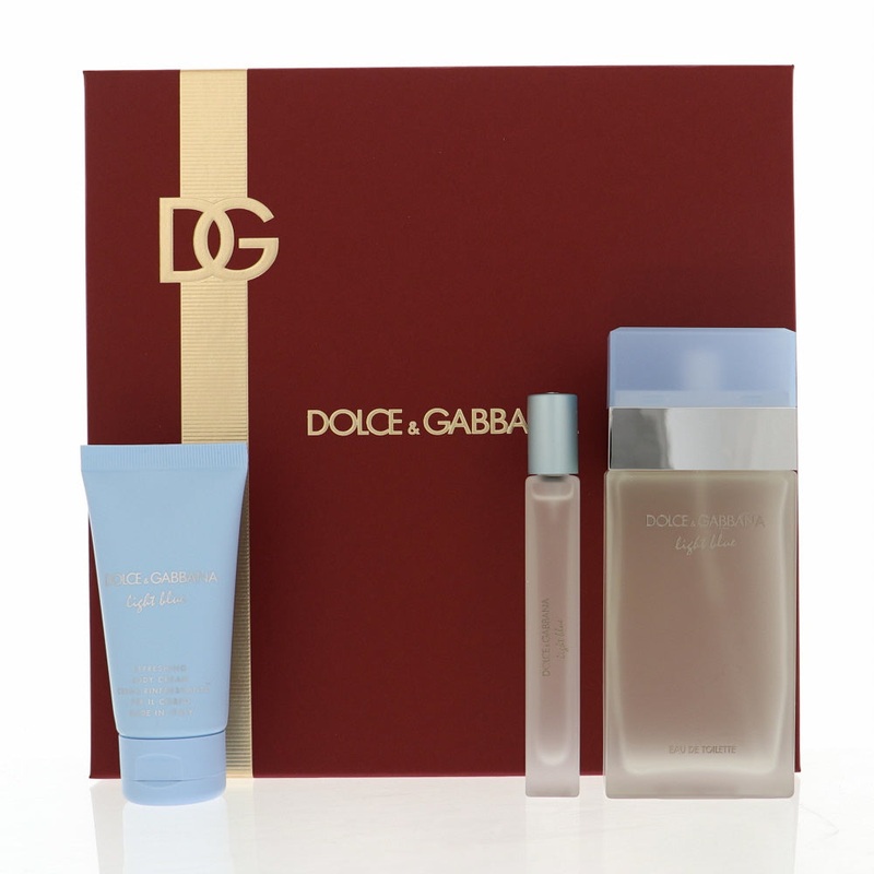 D & G Light Blue By Dolce & Gabbana Perfume 3 Piece Gift Set – 3.3 Oz Edt Spray, 0.33 Oz Edt Spray, 1.7 Oz Refreshing Body Cream For Women – Gift Set