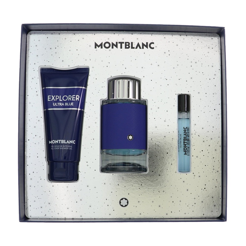 Mont Blanc Explorer Ultra Blue By Mont Blanc Cologne 3 Piece Gift Set – 3.3 Oz Edp Spray For Men – Gift Set