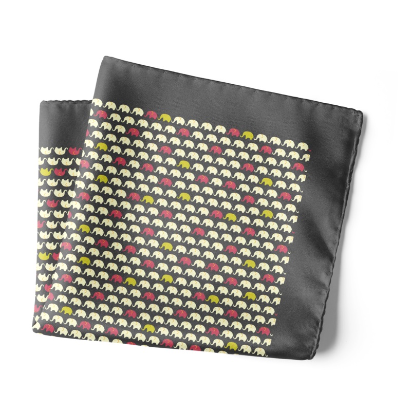 Chokore Dark Gray Baby Elephants Silk Pocket Square – Wildlife Range
