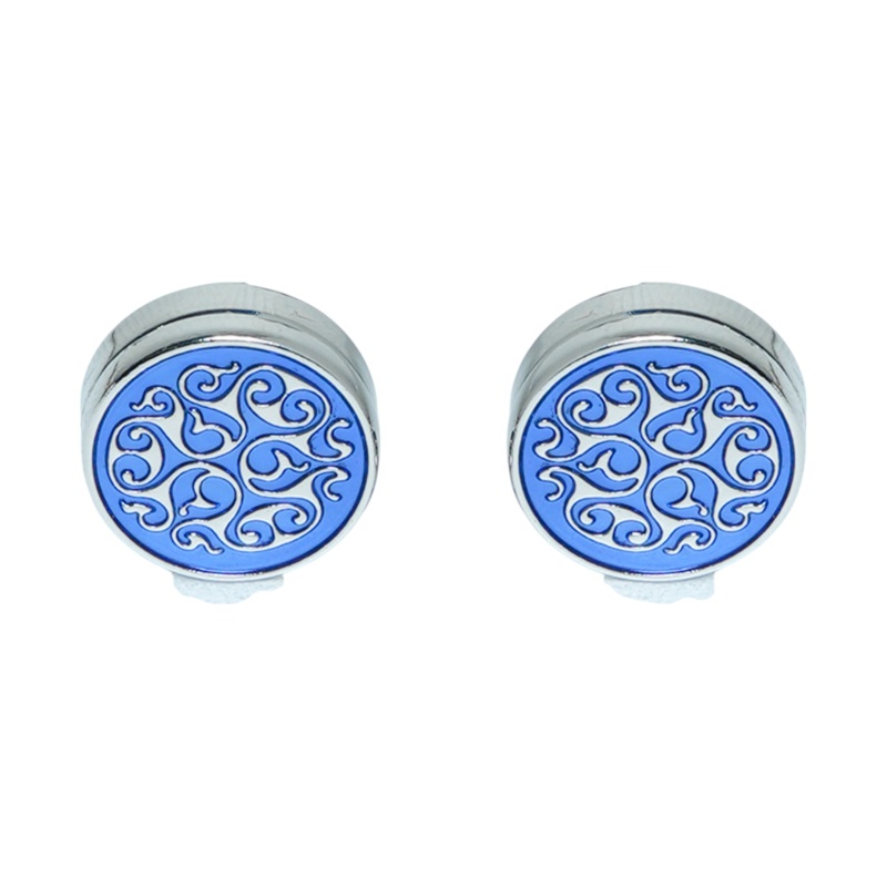 Blue Enamel Filigree Brass Cuff Buttons  Easy-Fit Elegant Wear
