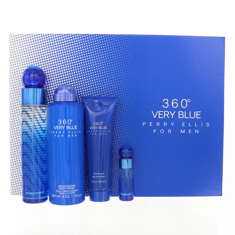 Perry Ellis 360 Very Blue For Men By Perry Ellis Cologne 4 Piece Gift Set – 3.4 Oz Edt Spray, 0.25 Oz Edt Spray, 6.0 Oz Deodorizing Body Spray, 3.0 Oz Shower Gel For Men – Gift Set