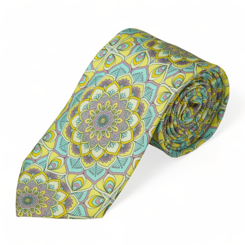 Chokore Lemon & Sea Green Silk Tie – Indian at Heart line