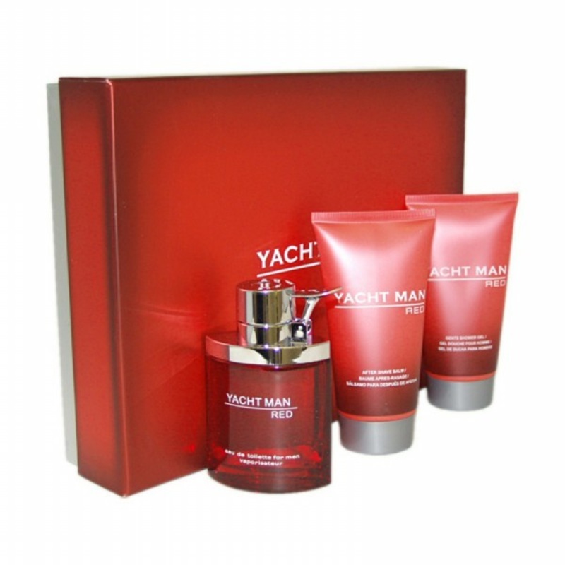 Yacht Man Red Gift Set by Myrurgia 3 Piece Gift Set: 3.4 Oz Eau De Toilette Spray + 5.1 Oz Shower Gel + 5.1 Oz After Shave Balm. For Men