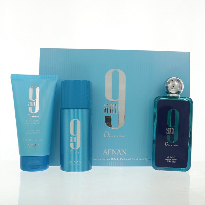 9 Am Dive By Afnan Cologne 3 Piece Gift Set – 3.4 Oz Edp Spray, 5.0 Oz Shower Gel, 5.0 Oz Deodorant Spray For Men – Gift Set
