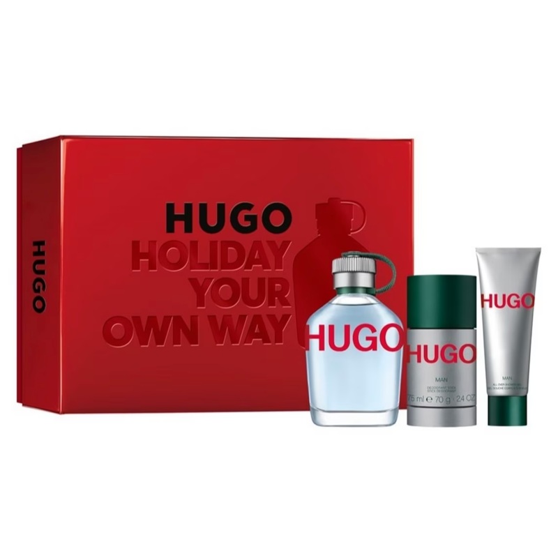 Hugo Boss Man (Green) Holiday Gift Set – 125ML EDT Spray + 70G Deodorant + 50ML Shower Gel (Men)