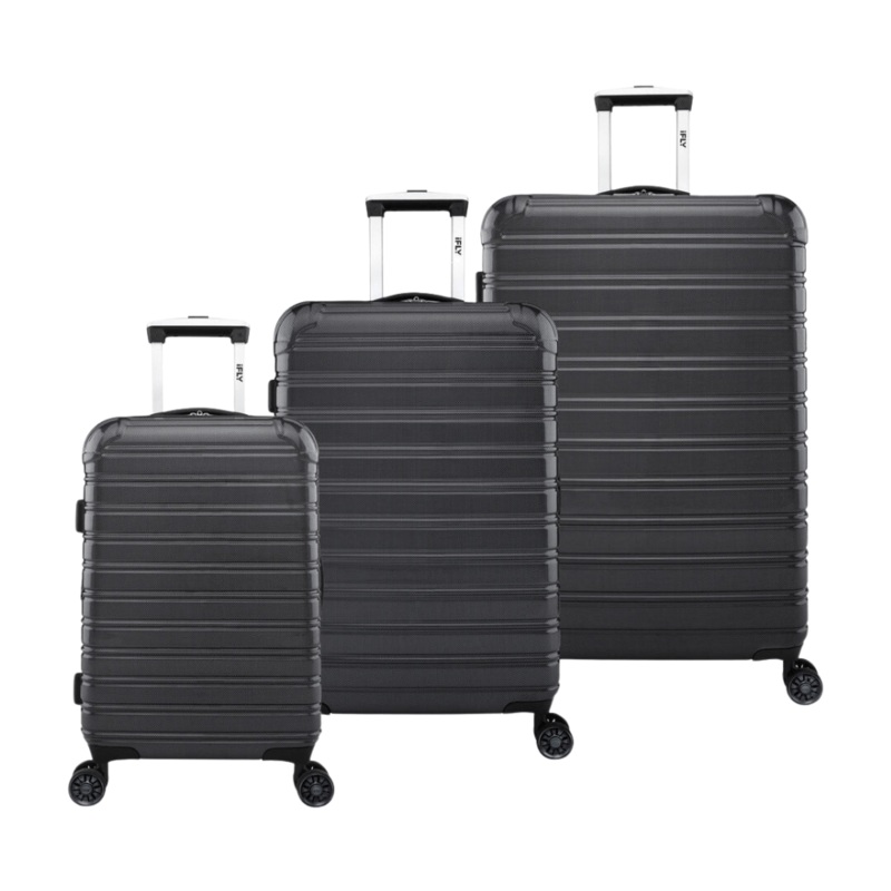 iFLY Fibertech 3pcs Premium Hard Shell Travel Suitcase Set (Jet Black)
