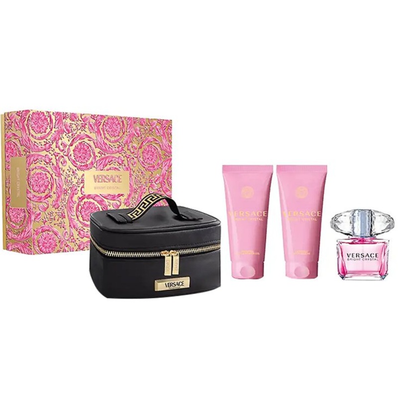 Versace Bright Crystal 4PCS Gift Set – 90ML EDT Spray + 100ML Body Lotion + 100ML Shower Gel + Versace Beauty Case (Women)