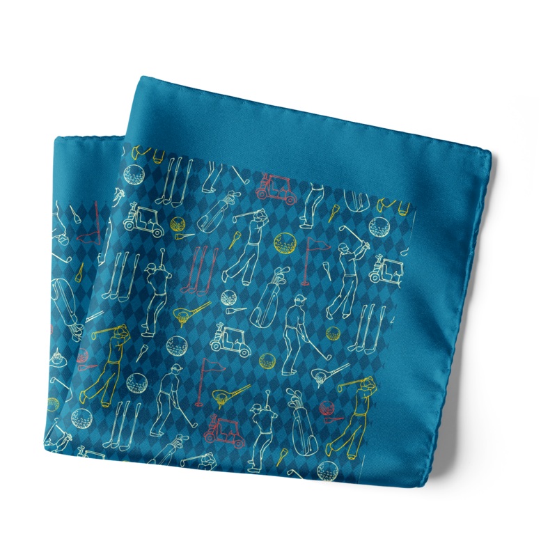Chokore Teal Golf Print Silk Pocket Square – Sporty Silks Range