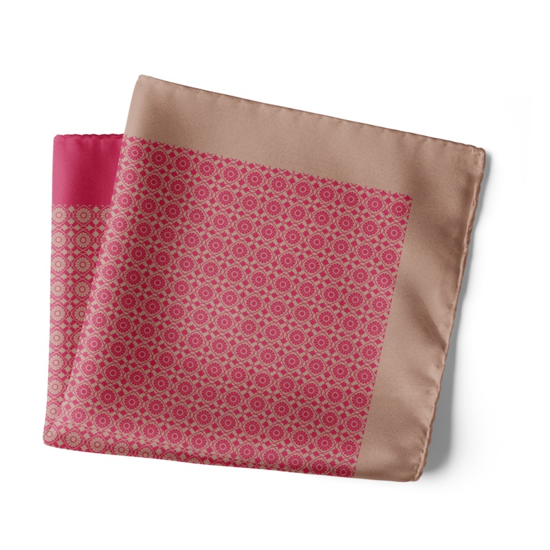 Chokore Wine Pink & Beige color Silk Pocket Square -Indian At Heart line 18 x 18