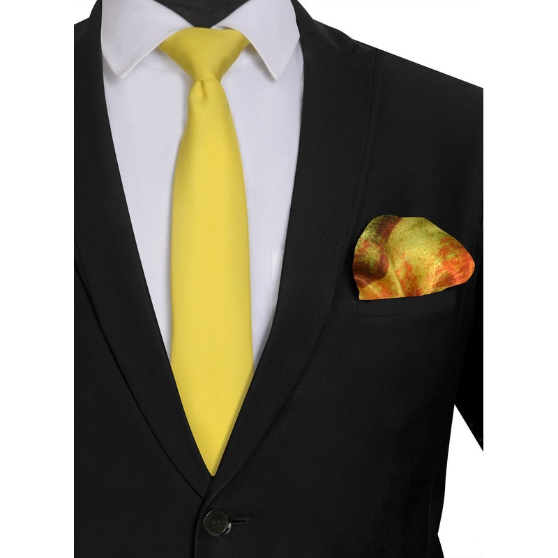 Chokore Yellow color silk tie & Multicolor Silk Pocket Square set